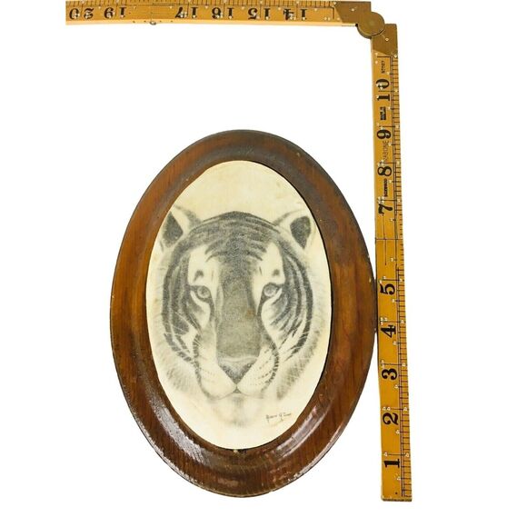 Vintage 70s Robert G Lowe Original Tiger Sand Art Signed Folk Art Framed - Picture 4 of 6